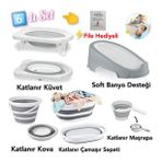 YOGH Bebek Banyo SETİ Katlanır Küvet Seti Bebek Banyo Takımı FİLELİ Katlanabilir Küvet SET 6 parça