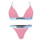 Yohannes Club Kadın, İç Çamaşırı Takımı, (Üçgen Sütyen- lastik Brazilian Külot) (Pudra, Medium (M))