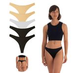 YohannesClub, Kadın, Pamuklu Basic Tanga Külot, Çoklu Paket (Ten (2)-Siyah (2)-Beyaz(1), Large (L))