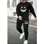 Yoho Sport - Eşofman Takımı Gülen yüz baskılı Unisex kışlık Kalın pamuklu Sweatshirt ve Eşofman altı 2' li set SiYAH XL