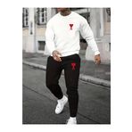 Yoho Sport - Eşofman Takımı Kalp Baskılı Ünisex Kışlık Sweatshirt ve Eşofman Altı 2 li Set Combin Takım Pamuklu BEYAZSİYAH XL