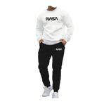 Yoho Sport - Eşofman Takımı NASA baskılı Unisex kışlık Kalın pamuklu Sweatshirt ve Eşofman altı 2' li set Beyaz M