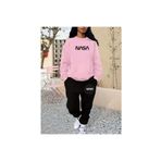 Yoho Sport - Eşofman Takımı NASA baskılı Unisex kışlık Kalın pamuklu Sweatshirt ve Eşofman altı 2' li set Pembe M