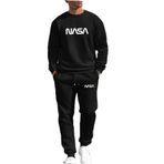 Yoho Sport - Eşofman Takımı NASA baskılı Unisex kışlık Kalın pamuklu Sweatshirt ve Eşofman altı 2' li set Siyah S