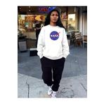 Yoho Sport - Eşofman Takımı Nasa Baskılı Ünisex Kışlık Sweatshirt ve Eşofman Altı 2 li Set Combin Takım Pamuklu BEYAZSİYAH XL