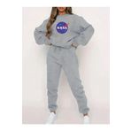 Yoho Sport - Eşofman Takımı Nasa Baskılı Ünisex Kışlık Sweatshirt ve Eşofman Altı 2 li Set Combin Takım Pamuklu GRİ M