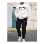 Yoho Sport - Eşofman Takımı NewYork Baskılı Unisex Kışlık Kalın Pamuklu Sweatshirt Ve Eşofman Altı 2' Li Set Beyaz XL
