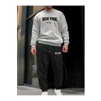 Yoho Sport - Eşofman Takımı NewYork Baskılı Unisex Kışlık Kalın Pamuklu Sweatshirt Ve Eşofman Altı 2' Li Set Gri S