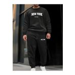 Yoho Sport - Eşofman Takımı NewYork Baskılı Unisex Kışlık Kalın Pamuklu Sweatshirt Ve Eşofman Altı 2' Li Set Siyah M