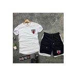 Yoho Sport - Yeni Sezon Trend Bulls Baskılı Slim Fit Oval Kesim Tshirt- Polyester Interlok Kumaş Şort 2'li Beyaz XL