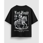 Yolo Street Oversize Unisex Siyah Tişört – Lord Knight Beyaz Yazılı Ortaçağ Yazılı Şövalye Baskı, %100 Pamuk Streetwear Tasarım - Siyah 02
