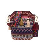 Yomotay Etnik çanta kadın, vintage renkli el çantası, küçük askılı çanta, Boho nakışlı poliüretan kanvas çanta, püsküllü askılı çanta, kadınlar ve kızlar için hediyeler - kırmızı, Kırmızı