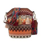 Yomotay Etnik Kadın Çantası, Vintage Renkli El Çantası Boho Nakışlı PU Kanvas Çanta, Kahverengi