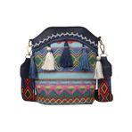 Yomotay Etnik Kadın Çantası, Vintage Renkli El Çantası Boho Nakışlı PU Kanvas Çanta, Mavi
