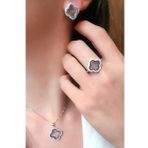 Yonca figürlü içi swarovski taş detaylı gümüş takı seti