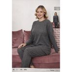 YONCA OUTLET Kadın Koyu Gri Fitilli Pijama Takımı - Rahat Kesim Ev Giyimi (M-2XL)