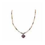 Yonca Şekilli Güneş taşı, Pembe Opal, Hematit, Ametist Doğal Taş Kolye 65cm - 4mm
