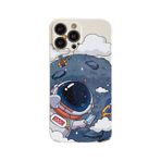 Yonds Queen iPhone için Sevimli Kılıf, Havalı Çizgi Film Astronot Gezegen Ay Uzay Tasarımı Şık Yumuşak TPU Tampon Darbeye Dayanıklı Kaymaz Koruyucu Moda Kılıf (Beyaz Ay, iPhone)