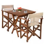Yonetmen Ahsap Bahce Balkon Seti: 80X80 Masa + 2 Sandalye Katlanir Takim