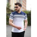 YONEZ MODA Erkek Hemşire Yaka Çizgili Polyemid Triko Tişört