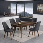 Yonga Concept Lavinia 6 Sandalyeli Mutfak Masa Takımı Antrasit - Ceviz - Gri - 80X130