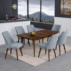 Yonga Concept Lavinia 6 Sandalyeli Mutfak Masa Takımı Gri - 80X130 - Ceviz - Açık Gri