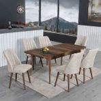 Yonga concept Lavinia 6 Sandalyeli Mutfak Masa Takımı Krem - 80X130 - Ceviz - Krem