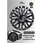 Yonga Oto Aksesuar Fiat Egea 15 Inç Jant Kapağı 4'lü Set Piano Black + 4 Amblem + 8 Cırt Kelepçe