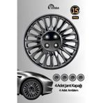 YONGA OTO AKSESUAR Fiat Fiorino 15 İnç Jant Kapağı 4'lü Set Piano Black + 4 Amblem