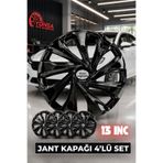 YONGA OTO AKSESUAR RENAULT BROADWAY R9 13 İnç Jant Kapağı 4'lü Set Siyah Gümüş + 4 Amblem + 8 Cırt Kelepçe