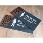 Yönline Ahşap Detaylı Pleksi Wc Tabelası Set