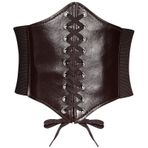 YooAi Kadınlar için Deri Korse Kemeri Bağcıklı Elastik Bel Kemeri Retro Geniş Cinch Kemer Kemer Kadın Elbiseleri için, Kahve, XXXL: Fit Waist 43"-48"