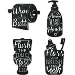Yookeer 4 ADET Banyo Ahşap Duvar Tabelaları Yıkama Fırçası Floş Tabela Duvar Dekoru Vintage Banyo Duvar Sanatı Ev Banyo Çamaşır Odası Dekoru, Siyah