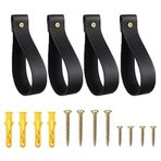 Yopolaz 4 Paket PU Deri Perde Çubuğu Tutacağı Vidalı Set - Deri Kanca Kordon Duvara Asmalı Askılar - Banyo Mutfak Yatak Odası için Askı Havlu Askısı (Siyah x 4)