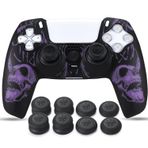 YoRHa Laser Carving Silicone Skin for PS5 Dualsense Controller x 1(Purple) with Pro Thumb Grips x 8