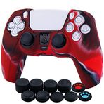 YoRHa Silicone Cover Skin Case for PS5 Dualsense Controller x 1(Camouflage Red) with Thumb Grips x 10
