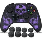 YoRHa Xbox One S/X Controller x 1 (Skulls Mor) için Lazer Oyma Silikon Kaplama Özel Başparmak Tutamakları ile x 8