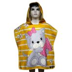 YORKA TEXTİLE Şirin Kedi Desenli Çocuk Panço & Çocuk Bornoz Panço & Çocuk Plaj Havlu 1-3 YAŞ