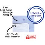 Yorni Çift Kat Çok Amaçlı Bebek Müslin Battaniye, Çift Yönlü, 120X120CM - 120 x 120 cm - Açık Mavi