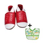 Yorni Ikili Set, 6-18AY Iplay Mama Önlüğü ve 0-6AY Bebek Sneaker Red El Yapımı Hakiki Deriden Patik - Kırmızı - 1 - 1,5 Yaş