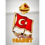 Yörük Tasarım 10 Adet Türk Bayrağı Altın Kaplama Yaka Rozeti 3d 3 Boyutlu Dalgalı