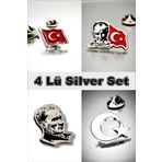 YÖRÜK TASARIM 4 Lü Yaka Rozeti Silver Set