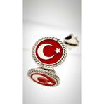 Yörük Tasarım Türk Bayrağı Mineli Fasetli Rozet Gümüş