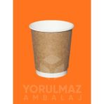 Yorulmaz Ambalaj 12 Adet 8 Oz Double Wall Karton Bardak – Isı Yalıtımlı, Kraft Tasarım, Sıcak & Soğuk Içecek Uyumlu