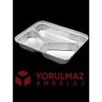 Yorulmaz Ambalaj Kullan At 3 Gözlü Kapaklı Alüminyum Kase – Ev ve Paket Servis Için – 24 Adet - 0,01 gr