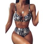 Yosemite Seksi Kadın Leopar Yılan Baskılı Mayo Seti Dolgulu Sütyen Düşük Bel Külotlar Bikini Seti Plaj Mesleği için Yılan Derisi XL
