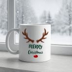 Youday Kişiselleştirilebilir Merry Christmas Yazılı Geyik Figürlü Yılbaşı Hediyelik Porselen Kupa - Beyaz