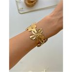 Youes Jewelry Çelik Kalın Çiçek Kelepçe Bilezik Ayarlanabilir Paslanmaz Çelik Unisex - Altın
