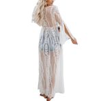 YouKD Kadın dantel çiçekli elbise, bol kaftan bohem geniş kimono plaj bikini pareo elbiseler, E Beyaz, One Size