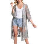 YouKD Kadın Dantel Hırka Transparan Elbise Boho Uzun Kimono Plaj Mayo Pareo Elbiseler, B Gri, One Size